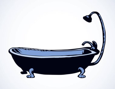 Açık duvardaki büyük yıkamak kase. FreeHand anahat siyah mürekkep el çizilmiş logo piktogram amblem tasarım kağıt metin alanı üzerinde yaşlı sanat karalama kazınmış baskı tarzı kalem çizilebilir. Çekim tarafı görünümü