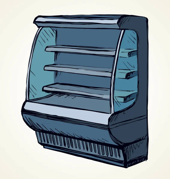 Refrigerador Mostrar Congelador Conjunto Soporte Sobre Fondo Blanco Esquema Negro — Vector de stock