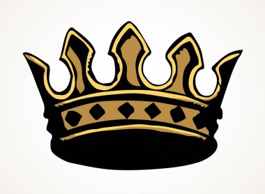 Klasik lüks zenginlik, asil korona şapka ödülüne yakından bakın. Beyaz metin alanı. Sanat karalama çizgisi süsleme stili ana hatları siyah mürekkep el çizimi zengin değerli taç logosu piktogram dekor tasarımı