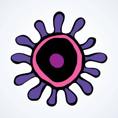 H1n1 DNA çemberi şekil tanımlama elementi. Çizgiye yakın mor el küçük zika nano nefes sağlıklı yaşam logosu konsepti çizdi. Modern sanat karikatürü vektör stili. Beyaz arkaplan görünümünü kapat