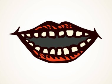 Beyaz metin uzayında büyük bir erkek mizah öğesi. El yazısı, siyah mürekkep çizimi, pop man lol ses logosu pictogram amblem tasarımı, retro sanatçı doodle engrave tarzı kalem. Yakın görünüm