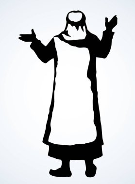 Bedevi haham antika adam fularlı şapka stili. Eski İncil İsa, insan inancı simgesi. İncil 'de geçen klasik Yahudi karikatür vaizi. Asya kurta bornoz tunik arka kol yukarı Yahudi kazanan görünüm