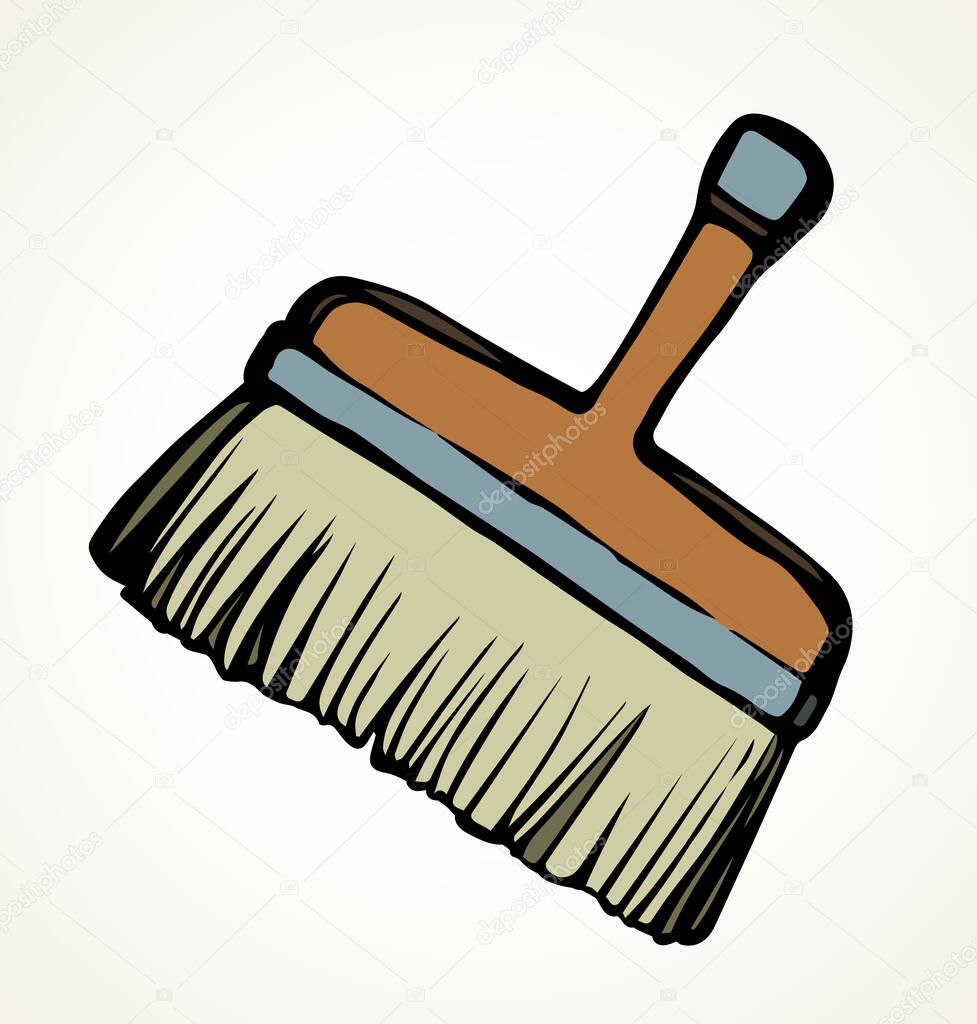 Big old wood wash grime dirt cleanse swab stick set on paper text space. Outline black color ink paint hand drawn dirty craft job logo pictogram design in vintage art doodle style. Closeup line view
