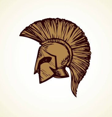 Beyaz arka planda altın Leonidas miğferi geçmiş bir tarih. El yazısı, siyah mürekkep çizimi, resim işareti, karalama, karikatür, kağıt üzerine retro kalem. Metin için boşluk olan kenar görünümünü kapat