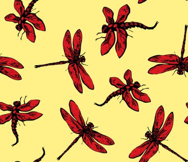 Işıklı büyük kırmızı nizoftera. Koyu gri renkli el çizimi logo resimli tasarım eskimiş sanatsal karalama dış hatları kağıt üzerine oyma stili kalem. Ayrıntılı görünümü kapat