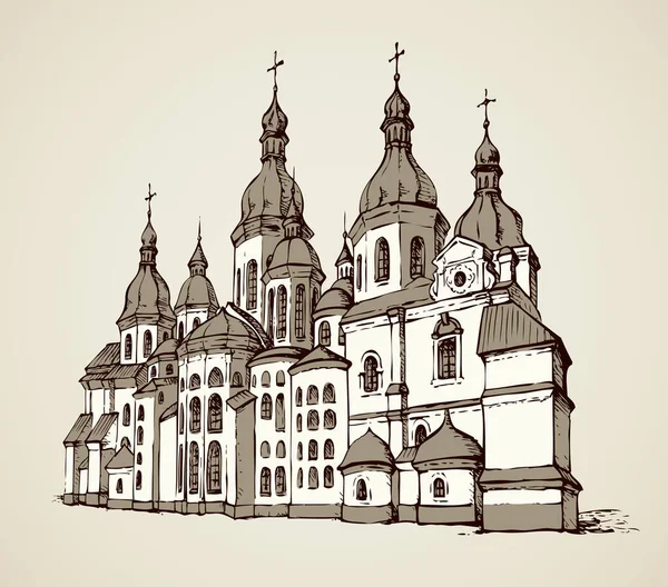 Ortodoxia Histórica Edifício Saint Sophia Minster Capital Kiev Desenho Mão — Vetor de Stock