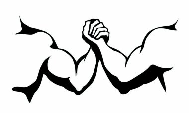 Çizgi 2 insan arkadaş parmak yarışması beyaz metin alanında kazanır. Ana hatları siyah mürekkep çizilmiş rakip el, logo piktogram amblem tasarımına karşı klasik karalama karikatür baskı tarzında. Yakın görünüm