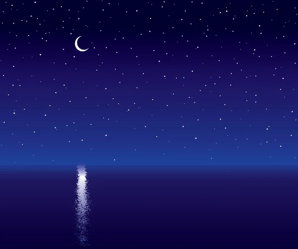 Horizon Tombée Nuit Paysage Eau Mer Été Symbole Scène Dessiné — Image vectorielle