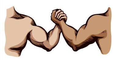 Çizgi 2 insan arkadaş parmak yarışması beyaz metin alanında kazanır. Ana hatları siyah mürekkep çizilmiş rakip el, logo piktogram amblem tasarımına karşı klasik karalama karikatür baskı tarzında. Yakın görünüm