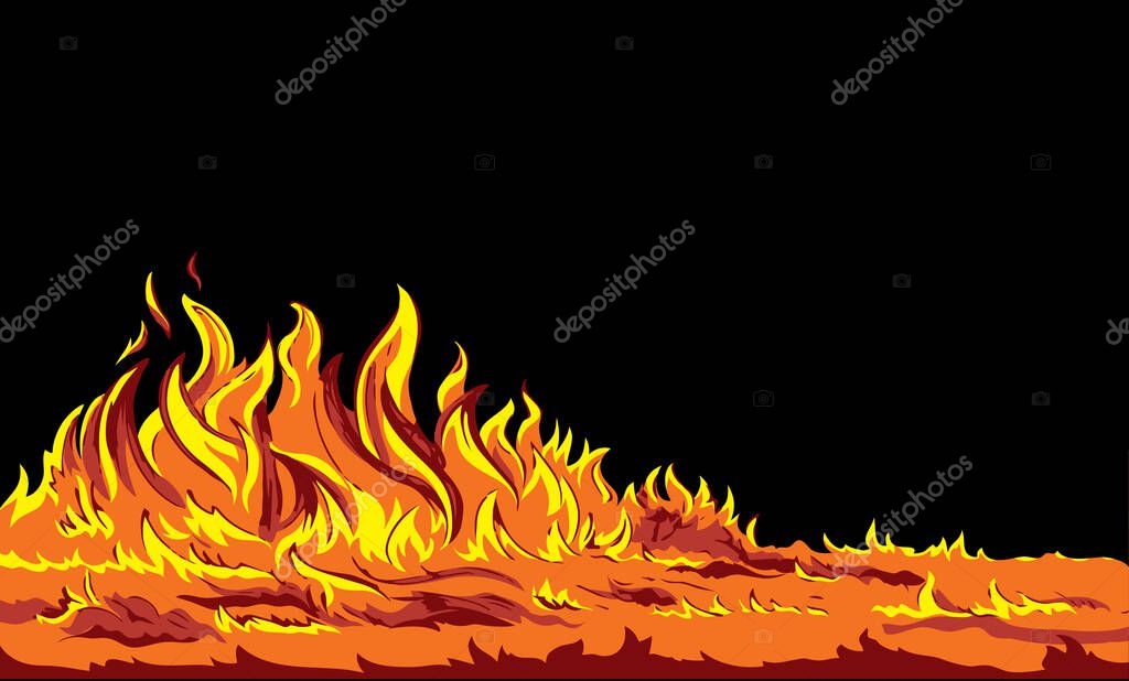 Night red forestry wood warm ignite wild grass glow flare ash view. Red sky text space. Line black hand drawn wildfire smoke risk dry climate hazard life icon logo sign concept design art sketch style