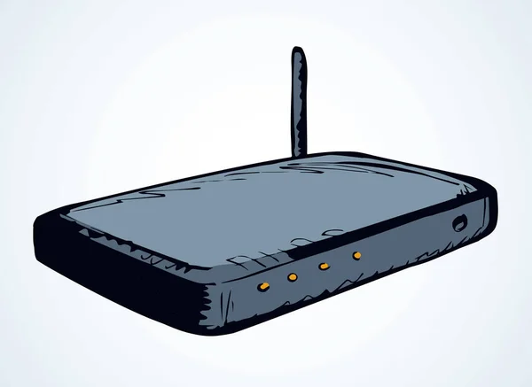 Adsl Wlan Sistema Cabo Fundo Branco Esboço Mão Preta Desenhado — Vetor de Stock