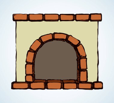 Beyaz duvardaki antika tarihi ısıtıcı nesnesi. Antik sanat karikatürü tarzında ana hatları çizilmiş halk Rusya tatil yeri yaşam logosu piktogram amblemi tasarımı. Yakın görünüm