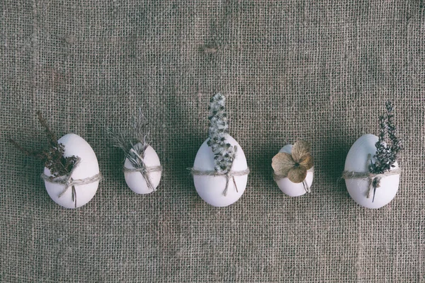 Zero Waste Vegan Sustainable Easter Mockup Minimal Layout Wooden Eggs — Stock Photo, Image