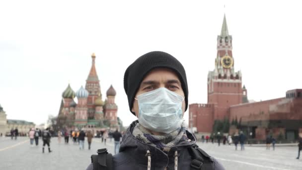 Onemocnění Pandemie Koronaviru Covid Znečištění Ovzduší Moskvě Rusko Portrét Dospělého — Stock video