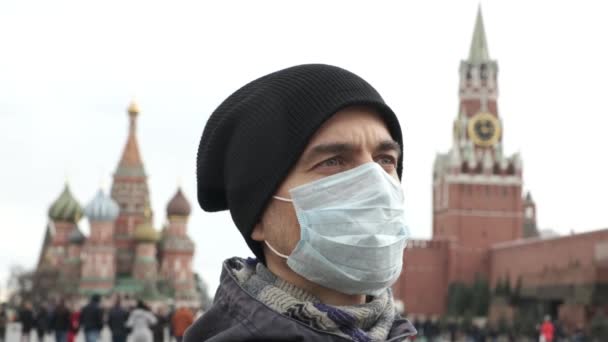 Éclosion Maladie Pandémie Coronavirus Covid Pollution Atmosphérique Moscou Russie Portrait — Video