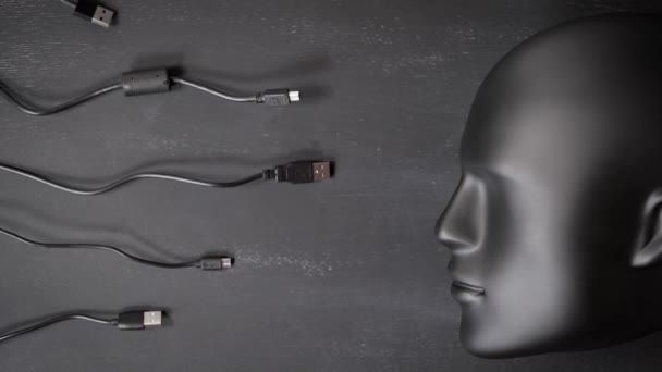 Τεχνητή Νοημοσύνη Φουτουριστικό Cyborg Έννοια Συνολικό Μαύρο Χρώμα Πολλοί Φορτιστές — Αρχείο Βίντεο