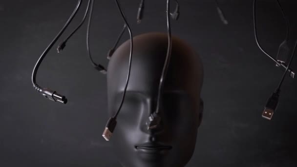 Ψηφιοποίηση Ψηφιοποίηση Τεχνητή Νοημοσύνη Φουτουριστικό Cyborg Σκοτεινή Διάθεση Μαύρο Ανθρωπόμορφο — Αρχείο Βίντεο