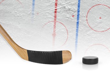 İşaretler ile sopa, puck ve hokey alan