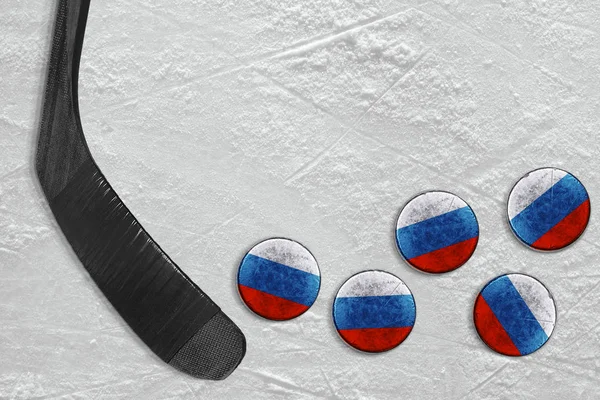 Podkładki kija hokejowego i rosyjski — Zdjęcie stockowe