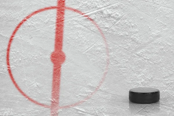 Fragmento de la arena de hockey con un círculo central y lavadora — Foto de Stock