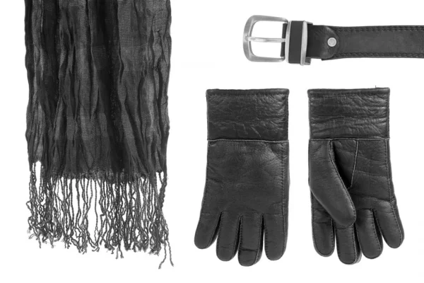 Écharpe masculine noire, gants et ceinture — Photo