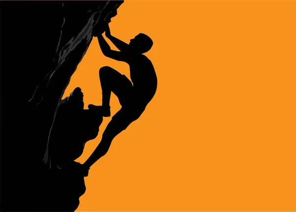 Silhouette Rock Climber Rock Sunset — Stock Vector