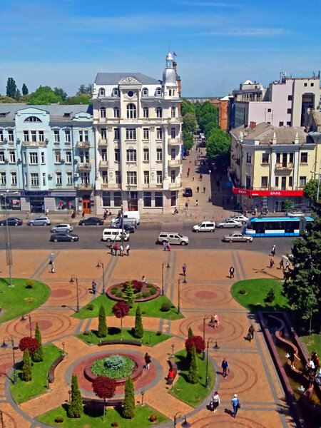 View of Soborna square and former hotel "Savoy" (1912), now it is the hotel "Ukraine", Vinnytsia, Ukraine