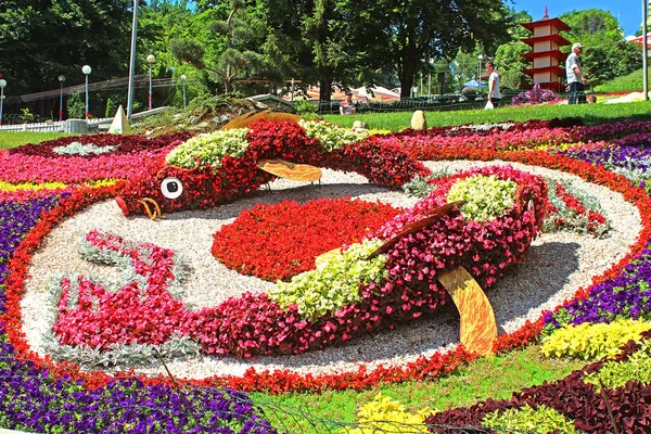 Flower exhibition "Japan through the eyes of Ukraine" at Spivoche Pole in Kyiv, Ukraine. Flower exhibition is devoted to the Year of Japan in Ukraine — Stock Photo, Image