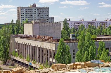 Pripyat hayalet kasaba Chornobyl dışlama bölgesi, Ukrayna'nın evlerde blokları