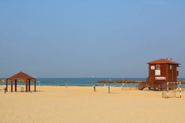 Akdeniz üzerinde halk plajı sabahları Ashkelon, İsrail'de görüntüleyin