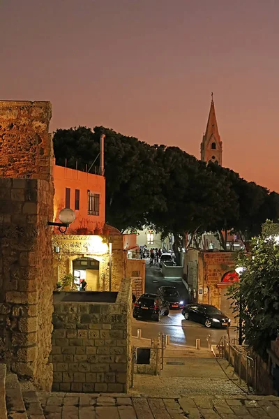 Piedra antigua ciudad Jaffa en Tel Aviv por la noche, Israel —  Fotos de Stock