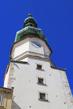 Tower of Michael's Gate in old town over blue sky, Bratislava, Slovakia