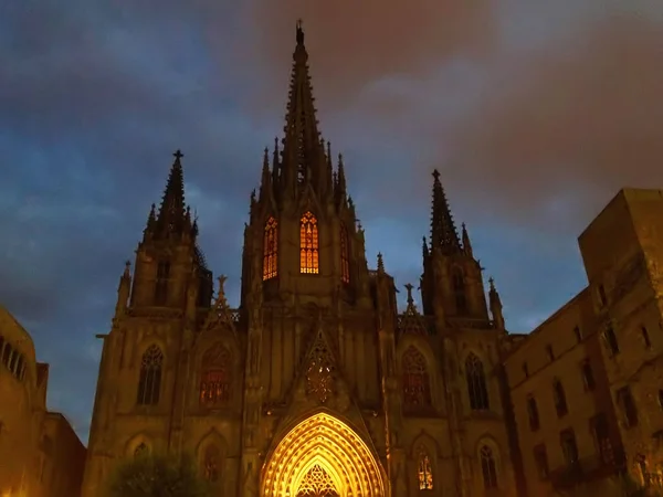 Katedra Krzyża Eulalii Nocy Barcelona Hiszpania — Zdjęcie stockowe