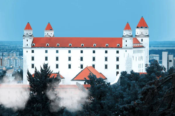 Blick Auf Die Burg Von Bratislava Und Nebel Bratislava Slowakei — Stockfoto