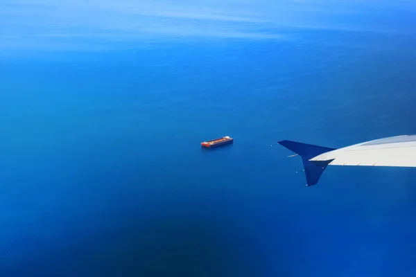 Pohled Středozemní Moře Bárku Poblíž Soluně Řecko Pohled Letadla Letadlo — Stock fotografie