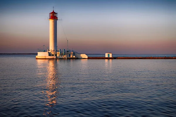 Historyczna Latarnia Morska Vorontsov Porcie Morza Czarnego Odessie Ukraina Czas — Zdjęcie stockowe