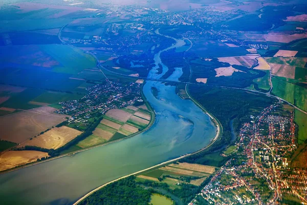 Vista Panoramica Sul Danubio Vicino Bratislava Slovacchia Vista Dall Aereo — Foto Stock