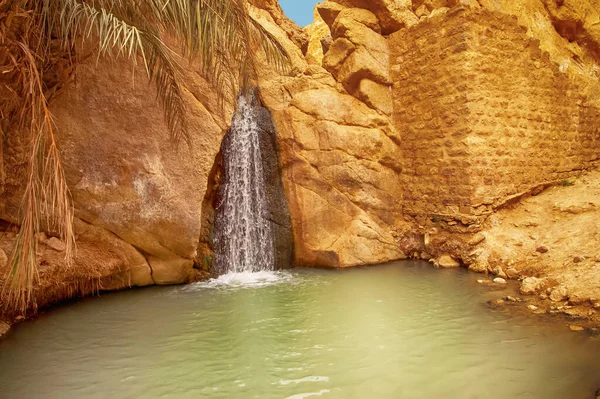 View Waterfall Mountain Oasis Chebika Sahara Desert Tunisia — Stock Photo, Image