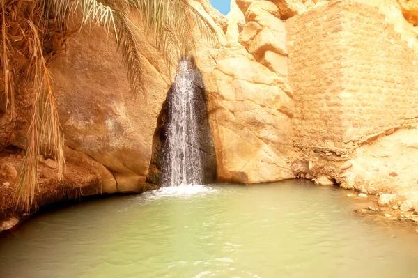 View Waterfall Mountain Oasis Chebika Sahara Desert Tunisia — Stock Photo, Image