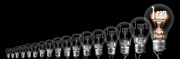 Lampadine con I Can't I Can Concept — Foto Stock