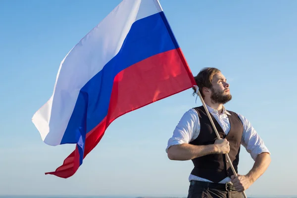 Bearded Man Flag Russia — Stock Photo, Image