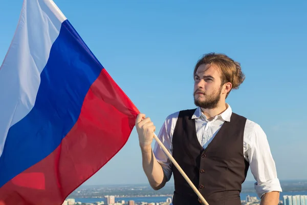 Man Holding Russian Flag — Stock Photo, Image