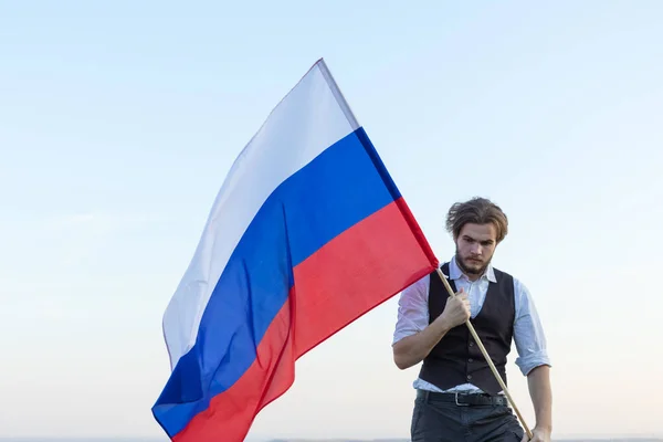 Uomo Russo Con Bandiera Della Federazione Russa — Foto Stock