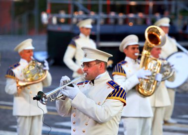 Military musicians at music festival clipart