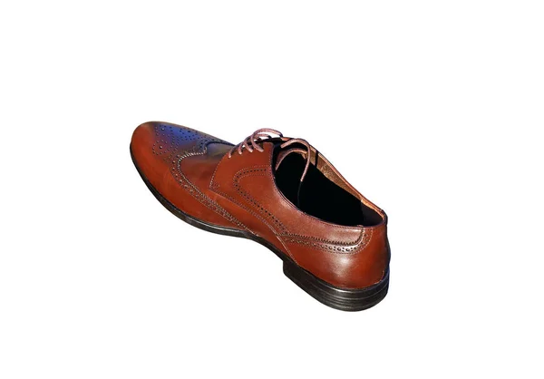 Bruine Leren Schoenen Met Perforatie Witte Achtergrond — Stockfoto