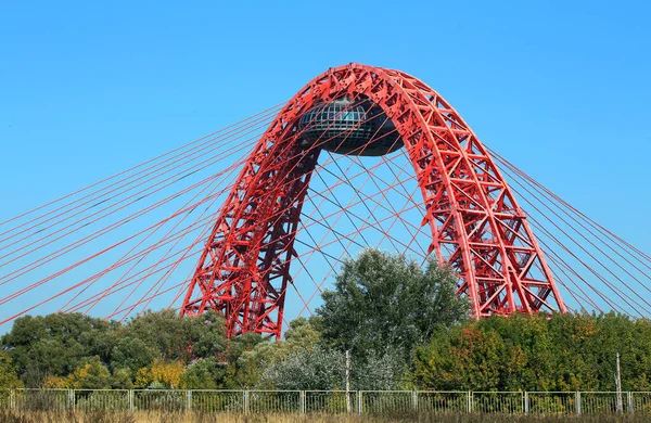 Mosca Russia Settembre Ponte Zhivopisny Ponte Sospeso Cavo Con Pilone — Foto Stock