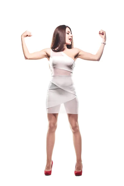 Girl showing muscles — Stock Photo, Image