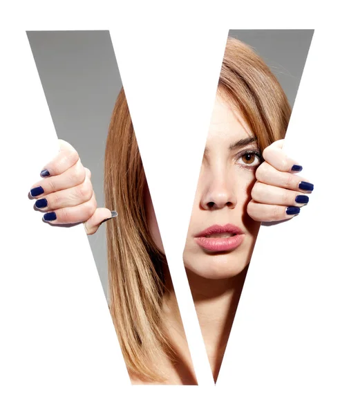 Letter "V" female portrait — Stock Photo, Image