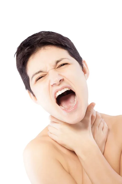 Girl with a short hair screaming — Stock Photo, Image
