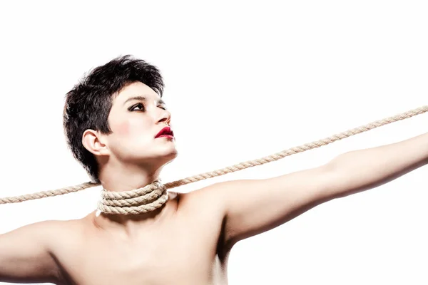 Girl with short hair and rope — Stock Photo, Image